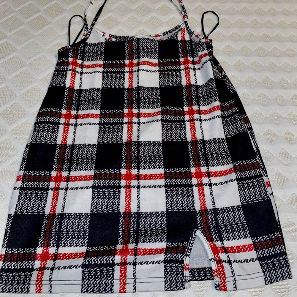 Plaid Tie Shoulder Overall Dress